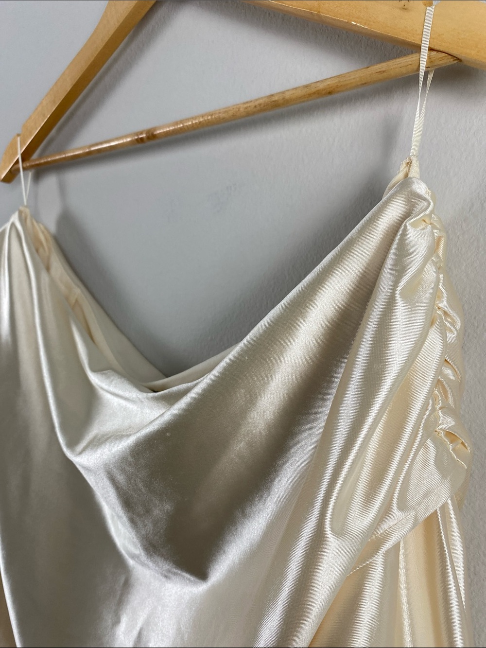 Express Satin Draped Shoulder Top | Swan - Picture 9 of 16